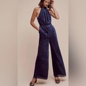 Anthropologie Textured Midnight Blue Jumpsuit
